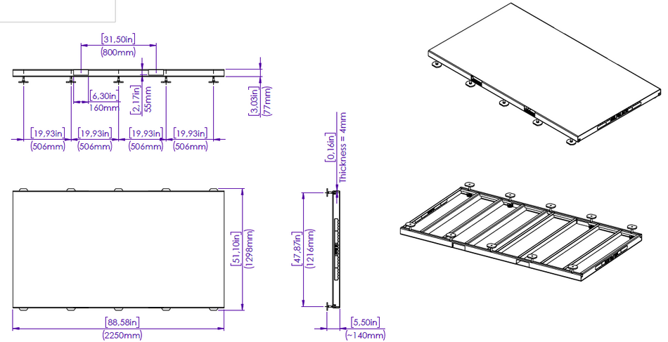Table de moulage 7.5'X4' 225x130cm